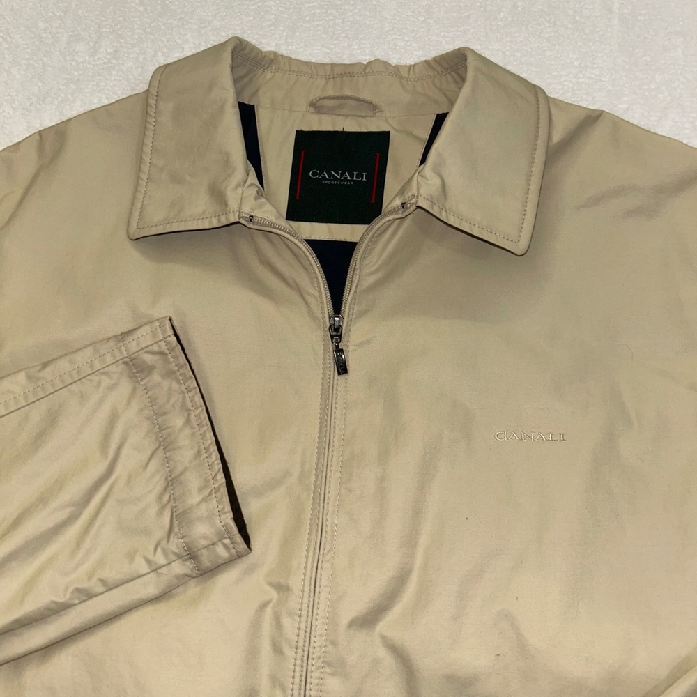Canali Sportswear Rain & Wind Tech Jacket Mens 54 IT 44 US Beige Bomber Full Zip
